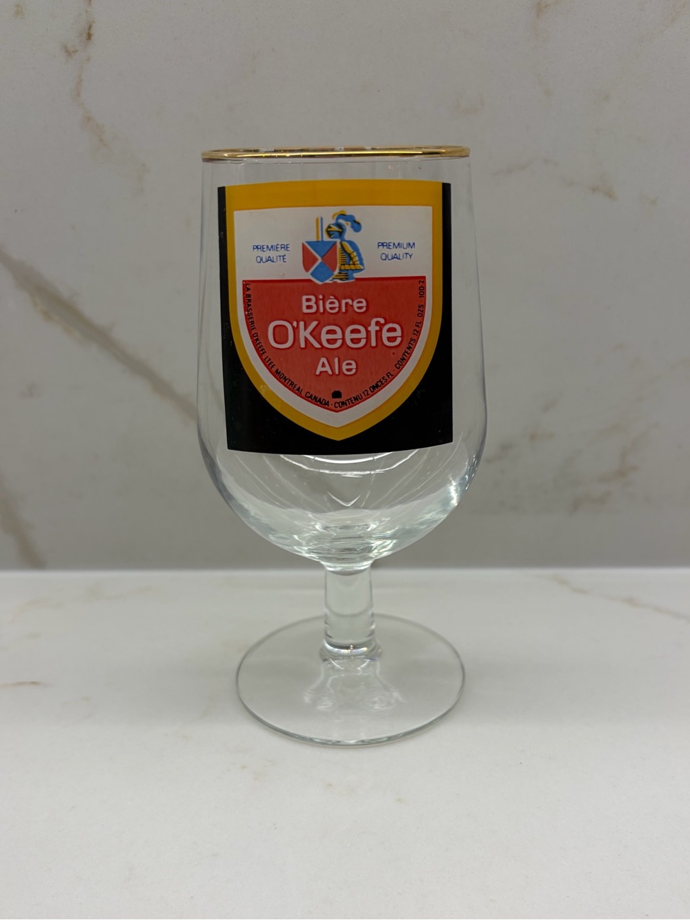 Vintage O'Keefe Ale Stemmed Beer Glass Gold Rim